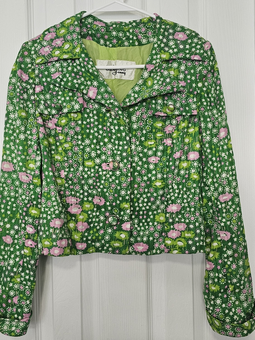 Vintage Green Floral Print Retro Mod Baron Peters Jacket Late 60s/early 70s XS